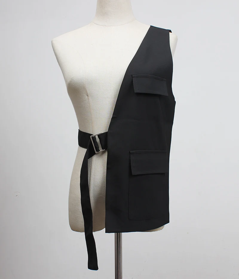 Retro Dark High Street Functional Style Vest Multiple Pockets Workwear Casual Floaty Sash Tactical Leisure Trendy Vest