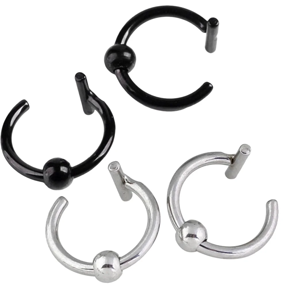 مجموعة خواتم أنف مزيفة مكونة من 4 قطع من الفولاذ المقاوم للصدأ لثقب الجسم باللون الأسود والفولاذي ملابس متعددة الاستخدامات للنساء والرجال