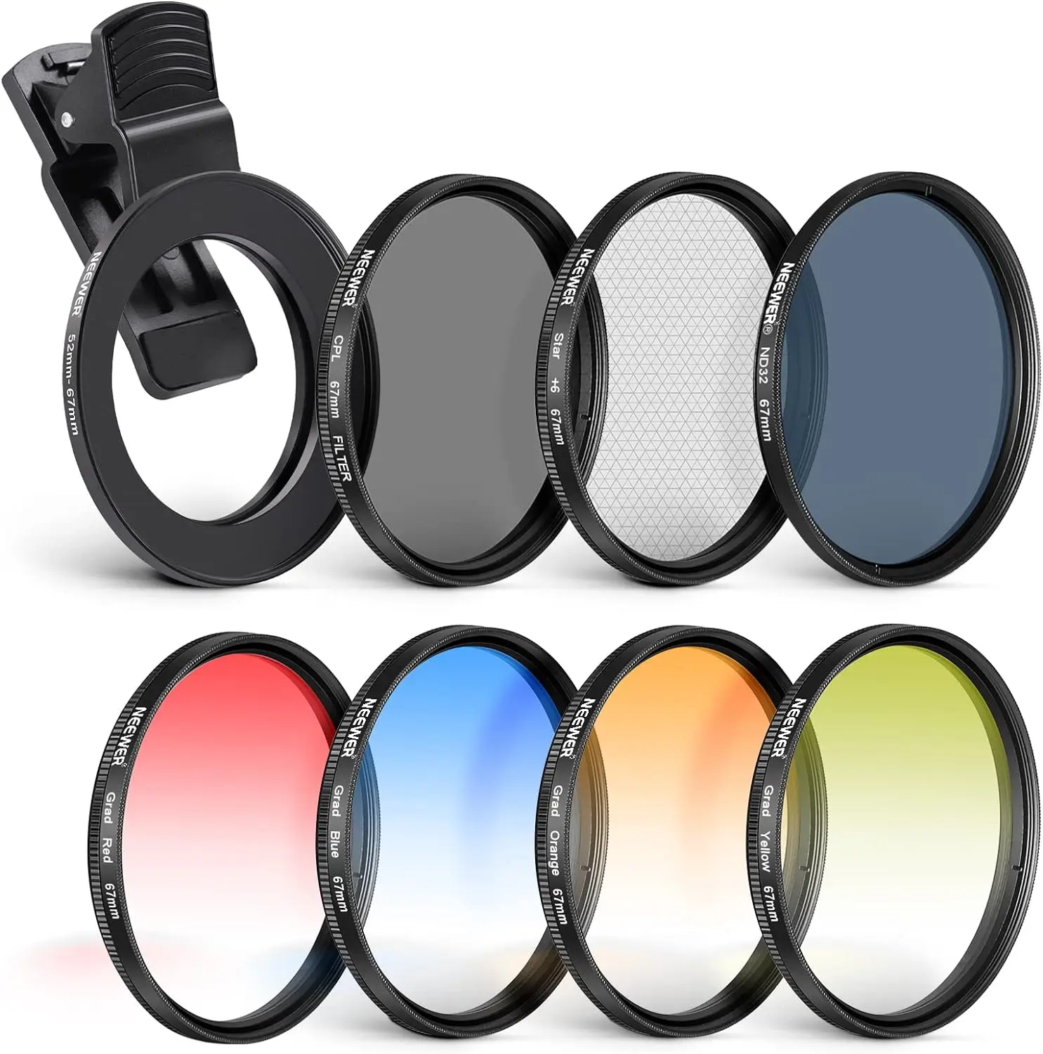 NEEWER 67mm Lens Filter Kit with Phone Lens Clip for iPhone 16 15 14 Pro Max 13 12 11 & Canon Nikon Sony Cameras