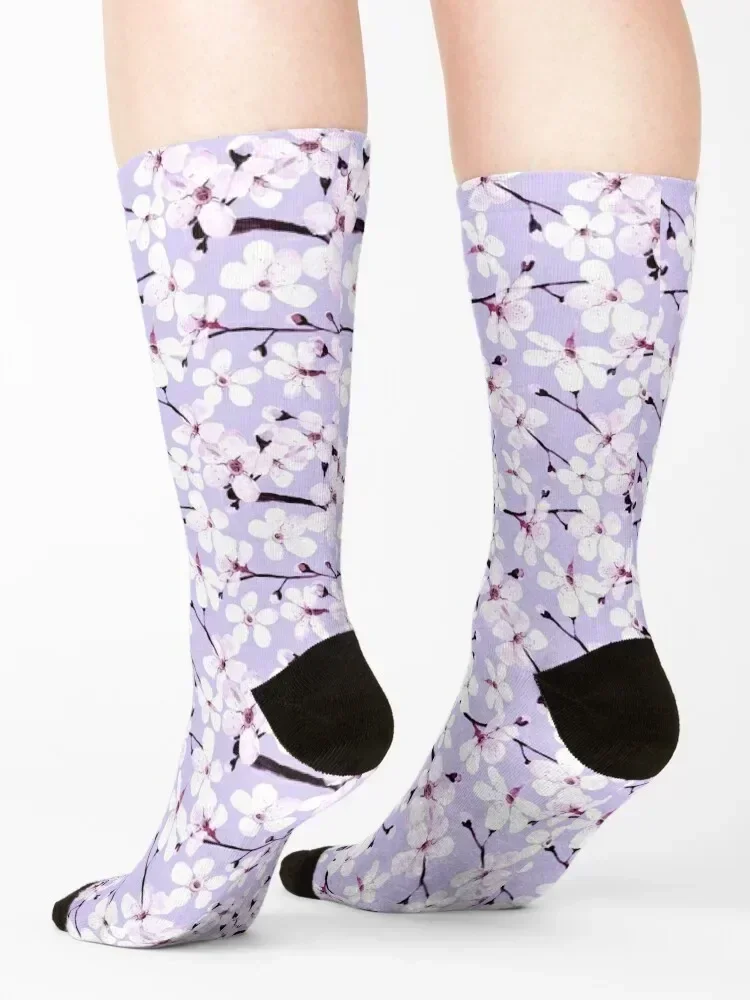 Cherry Blossom on grey/ lavender Socks man Thermal man winter Antiskid soccer Soccer Women Socks Men's