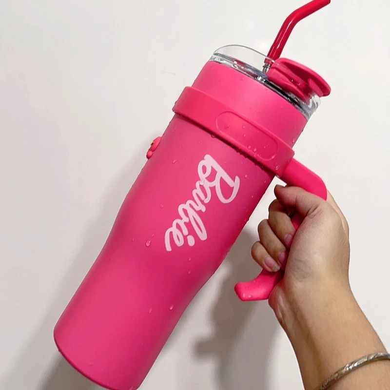 Trend Barbie Series Giant Large-capacity Straw Steel Bling Bling Pink Barbe Water Cup 1200ml For Girls Birthday Gift