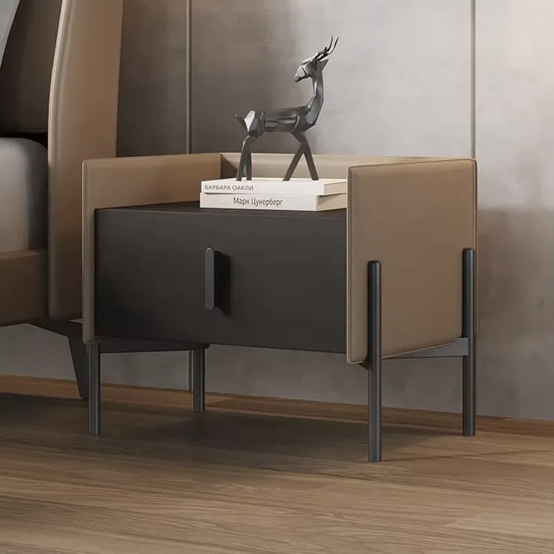 Saddle Leather Upholstered Night Stand Bedside Table Foshan Factory Bedroom Furniture New Design 2022