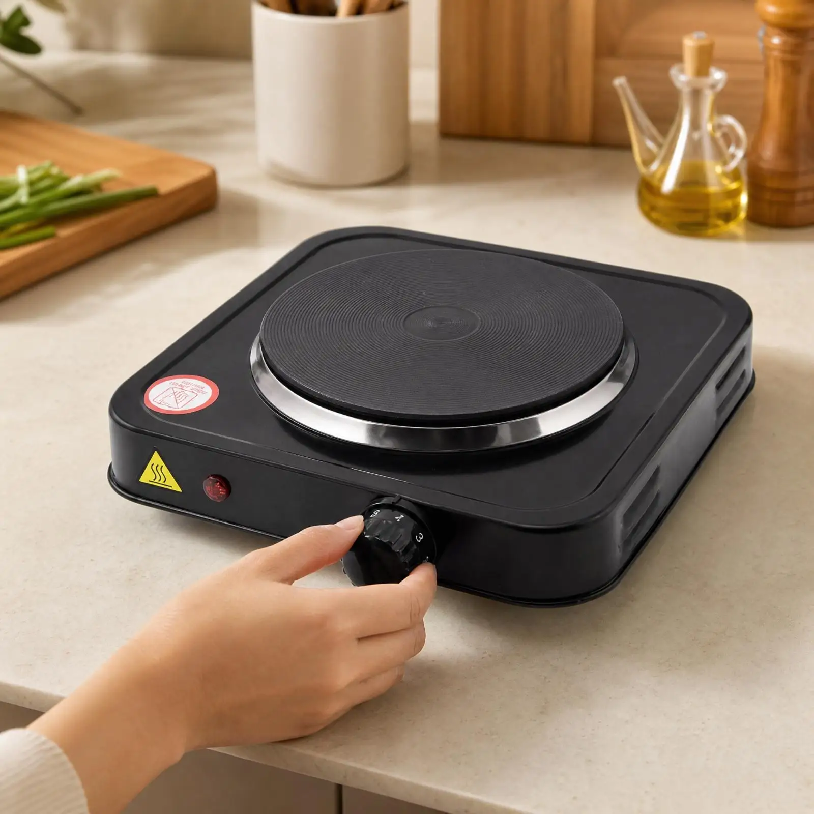 Compact Electric Stove Top Single Burner Portable Hot Plate with Rotary Knob for Camping Travel and Dormitory