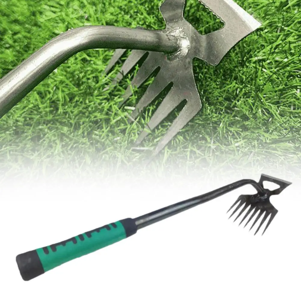 

2 In 1 Garden Rake Manual Weed Grass Rooting Tool Weeding Removal Hand Gardening Loose Soil Tool Puller Shovel 8 Tooth