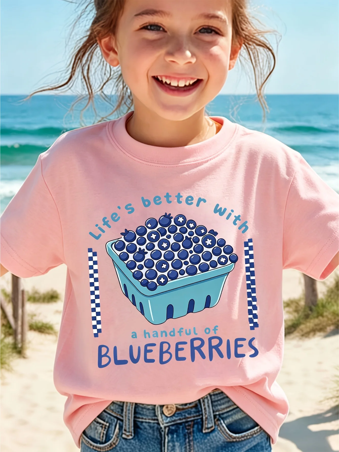 **Kids Boys Girls Family Match Tee Life S Better With Blueberries Fruit Graphic Short Sleeve Tee Summer Parent Child Casual Tops