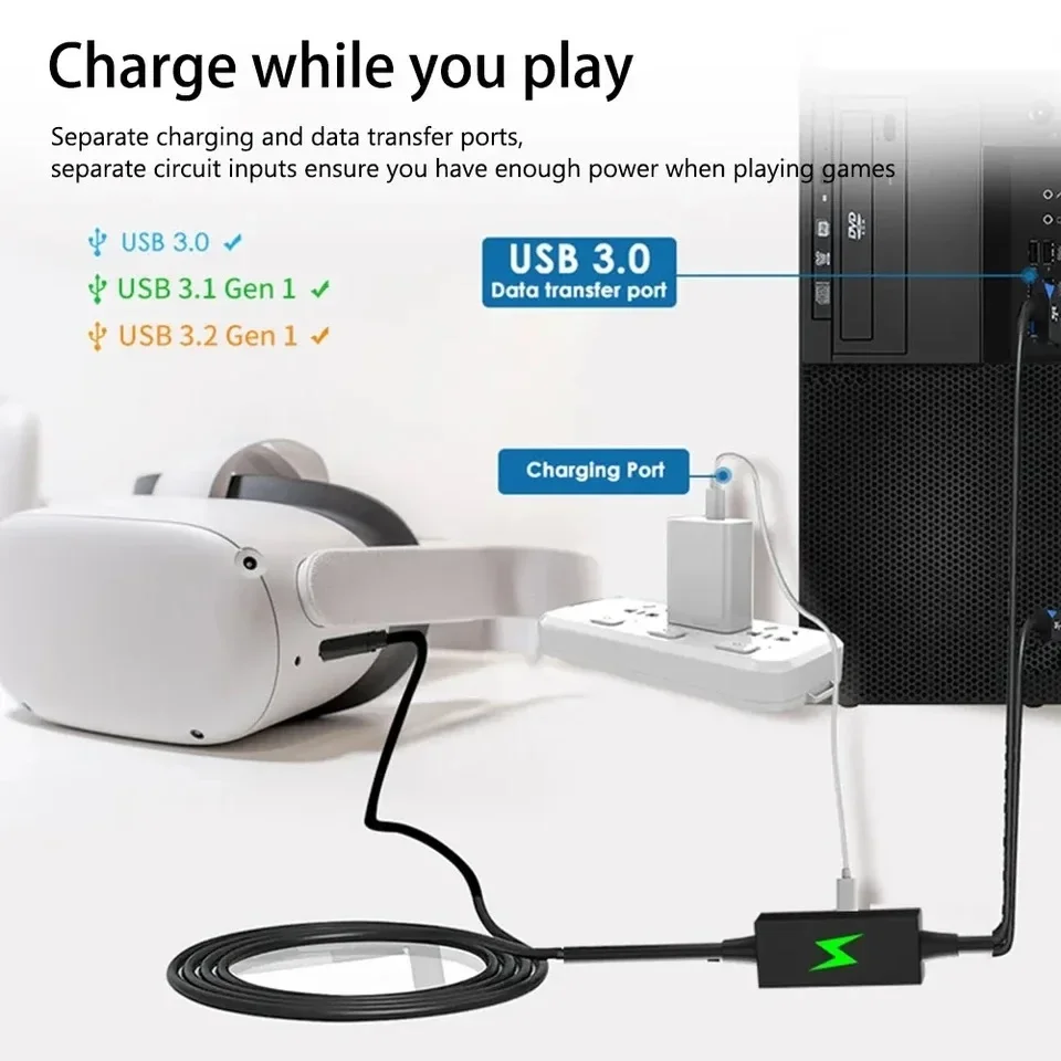 USB3.2 VR Link Cable 5Gbps 2A Quick Charging Cable USB-C Data Cord VR streaming line For Steam Oculus Quest 1 2/PICO Neo 3/PICO4