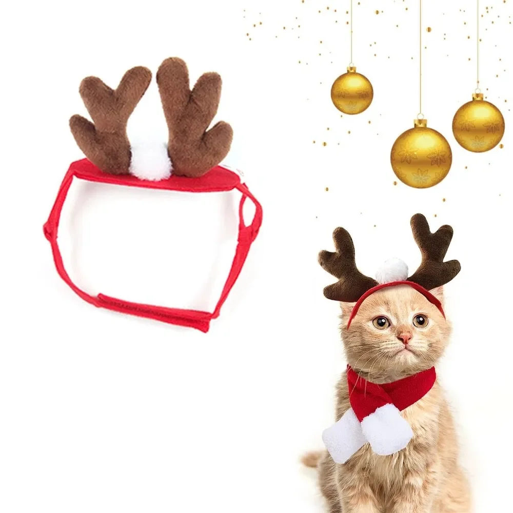 

Festive Cat Christmas Outfit Set 1 Set Include Cat Antlers & Animal Scarf Cute Pet Supplies for Xmas