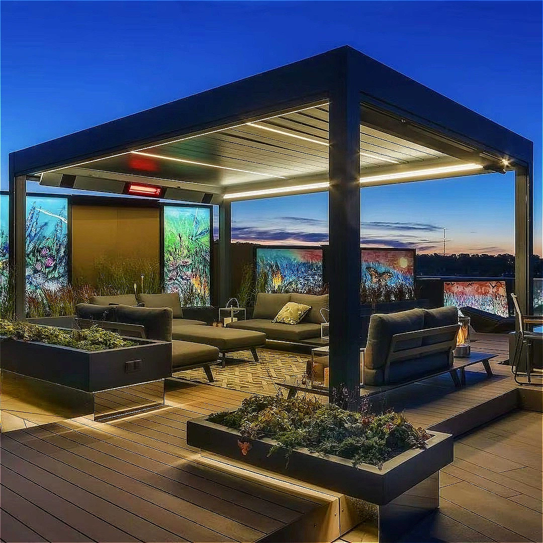 Hotel Garden Pergola 4x4m Aluminum Motorized Louvered Waterproof Roof for Patio Deck Carport Gazebo Shade Customized Hot Sale