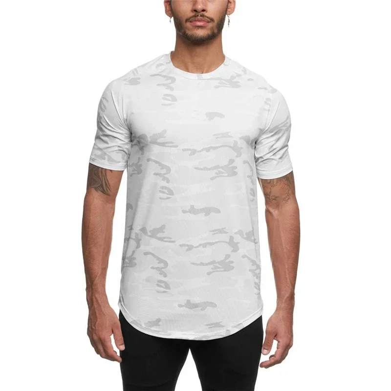 Plain Camouflage Gym Men Bodybuilding Casual Clothing Fitness Sport Shirt Summer Breathable Mesh Quick Dry Short Sleeve T-shirts