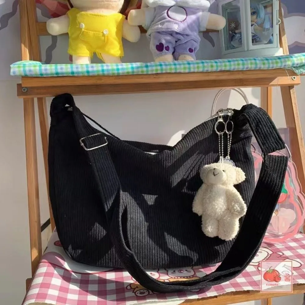 1PC Einfarbig Cord Umhängetasche Mode Koreanische Casual Schulter Tasche Große Kapazität Faul Stil Handtasche Für Frauen