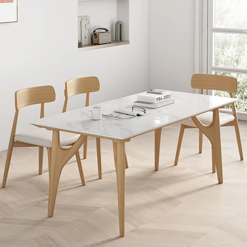 White Japanese Dining Table Living Nordic Luxury Waterproof Mat Dining Table Wood Legs Mesas De Comedor Kitchen Furniture