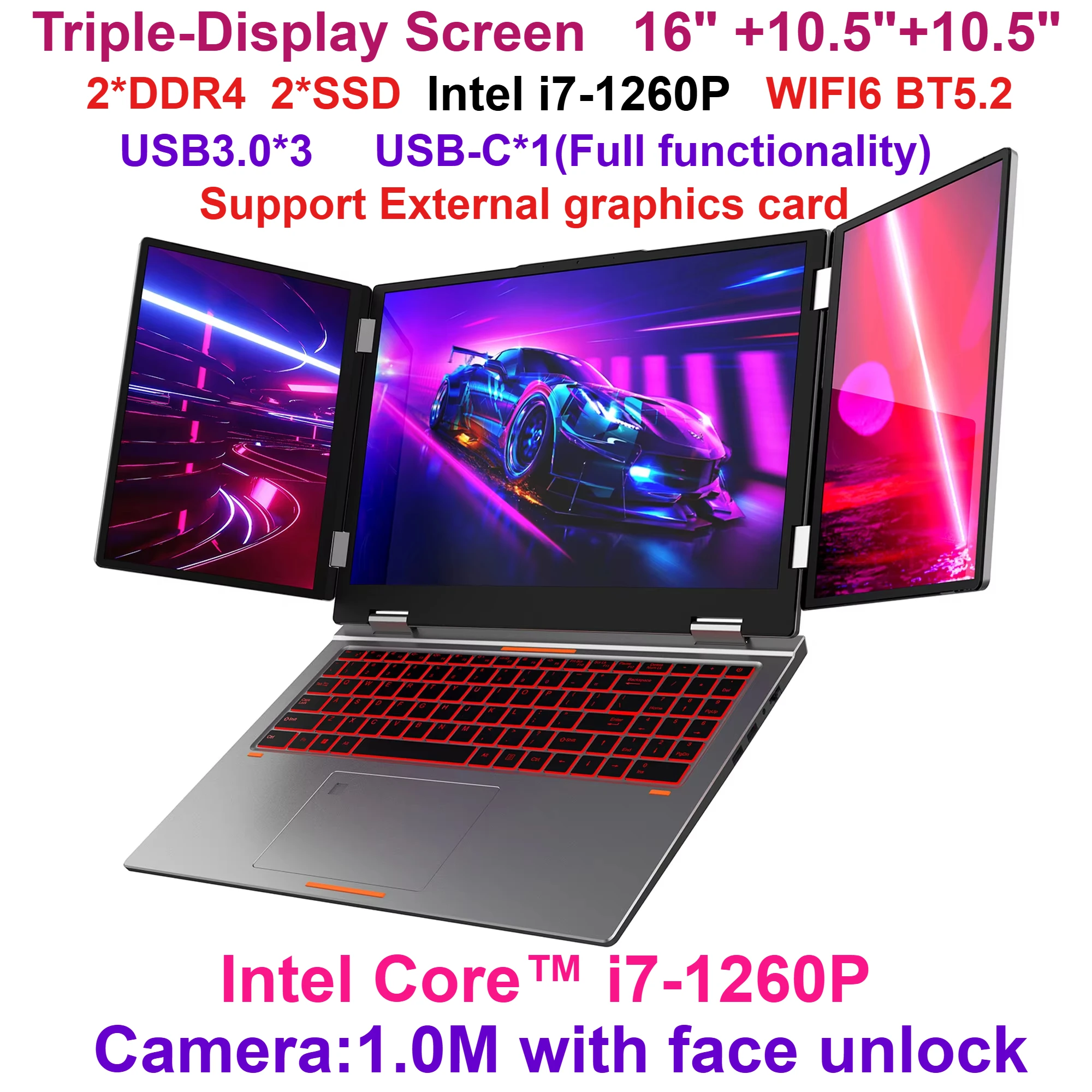 SZBOX MAX16 I7-1260P كمبيوتر ثلاثي شاشة عرض دفتر Windows11 Pro كمبيوتر محمول ثنائي القناة ذاكرة WIFI6 BT5.2 كمبيوتر محمول