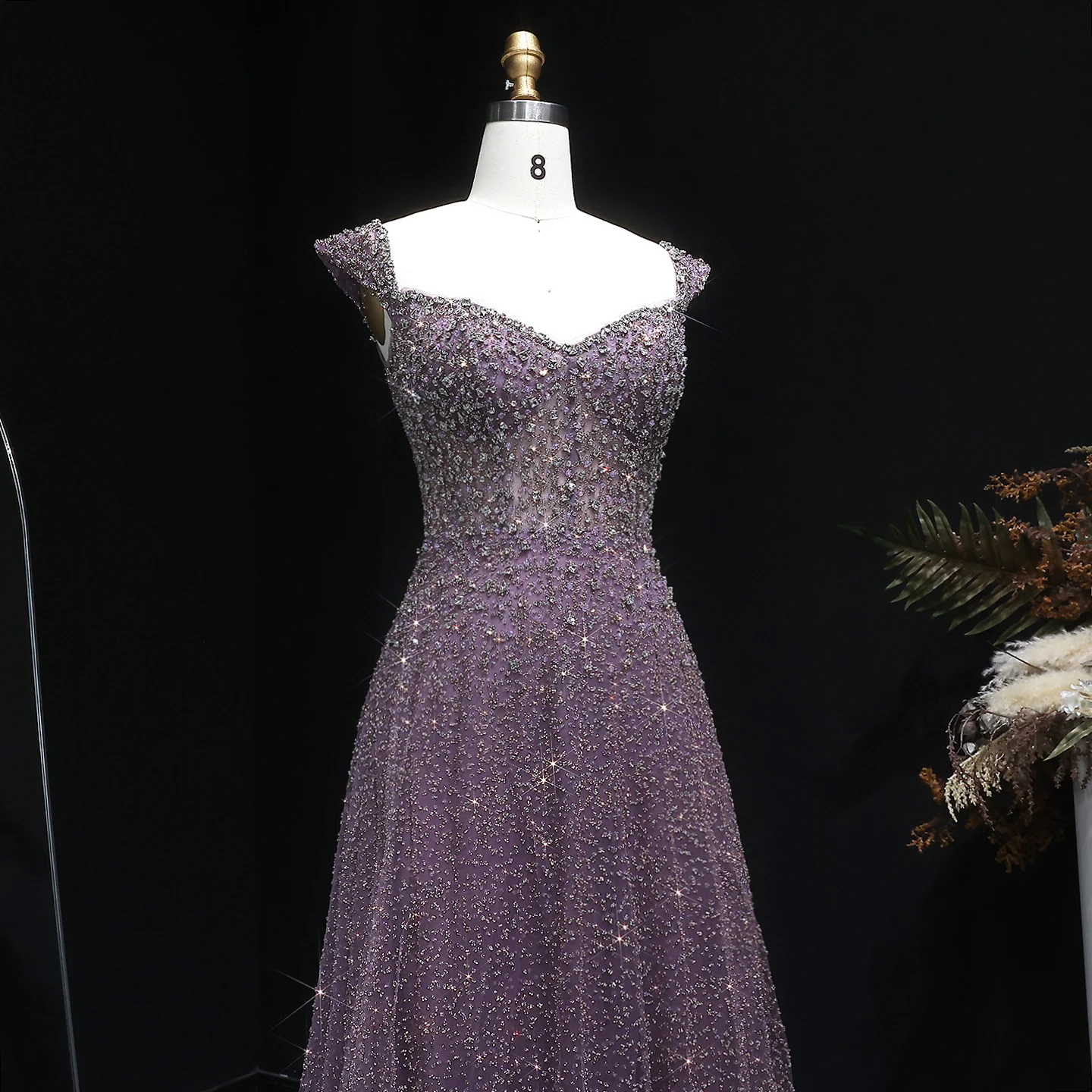Sharon Said Luxuriöses, perlenbesetztes, langes Abendkleid in A-Linie mit Kristallen für arabische Hochzeiten, formelles Partykleid SS703, maßgeschneidert – Detail 7
