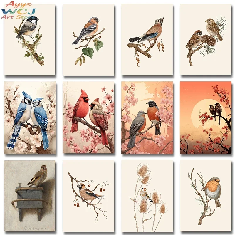 Vintage Goldfinch Landscape Bird Flower Wall Art Canvas Painting Nordic Posters Prints Wall Pictures for Living Room Decor