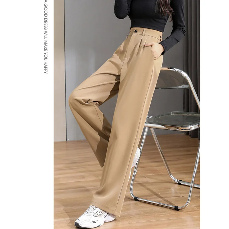 

Women's fashionable office straight leg pants retro high waisted women's pants 2025 wide leg women's pants