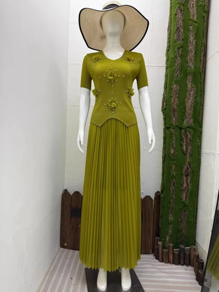 

Miyake Pleated Flower Solid Color Top Set 2025 Summer New Loose Two-piece Set Women