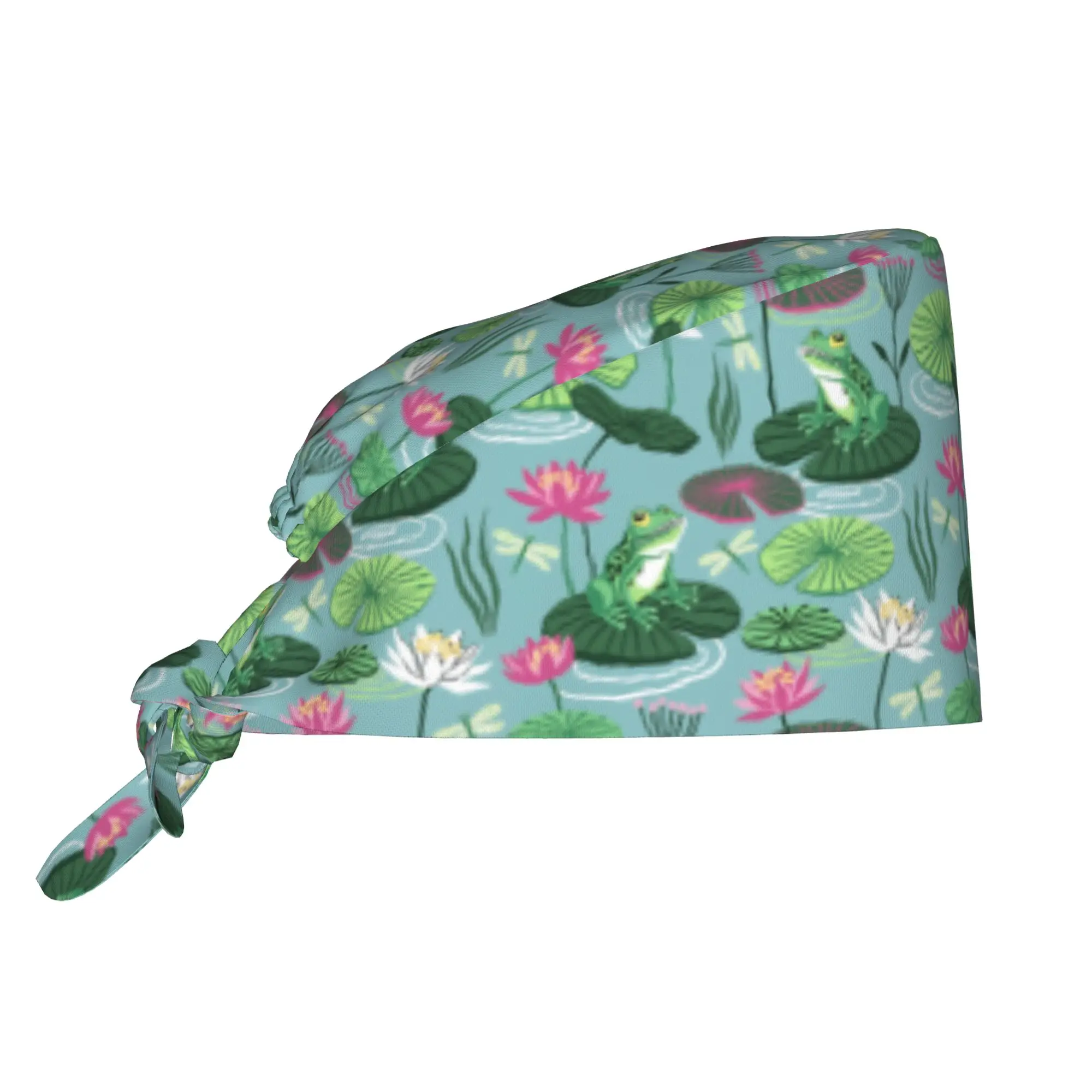 Frogs and water lilies Scrubs Cap Surgical Hats Women Men Animal Lover  Operating Room Cap Operator Hats Lab Works Hat