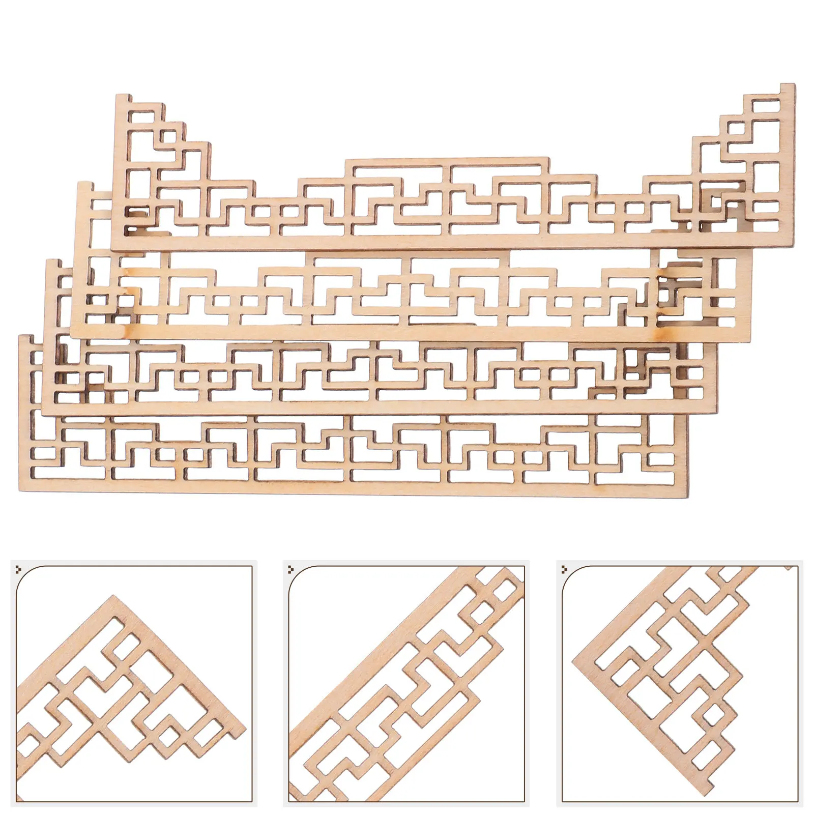 4Pcs Layered Hanging Beam Wood Onlays Chinese Architectural Style Carved Appliques for Sand Table Models Dollhouse Furniture