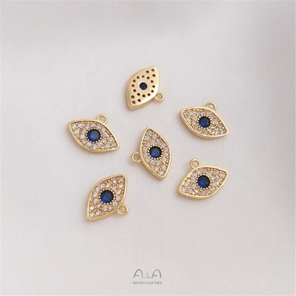 14K Gold Color Preservation Micro-inlaid Zircon Blue Turkish Eye Pendant Diy Bracelet Ear Buckle Earrings Pendant view 2