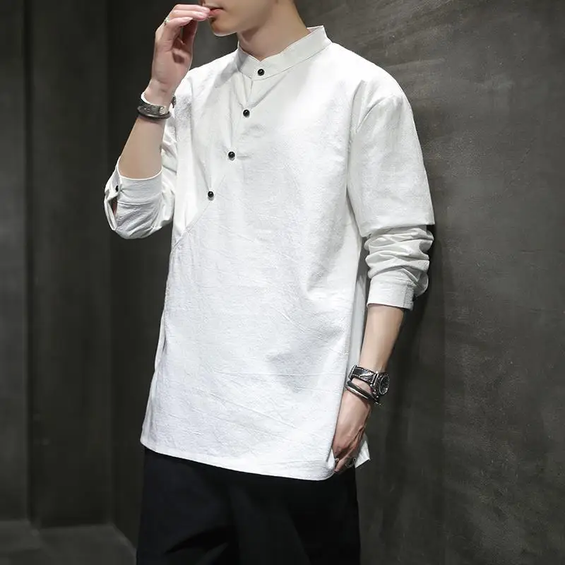 

Ретро Sle, льняной хлопок, воротник-стойка, костюм Тан, Hanfu, мужская модная одежда для чая в стиле дзен, универсальная облегающая одежда на четыре сезона