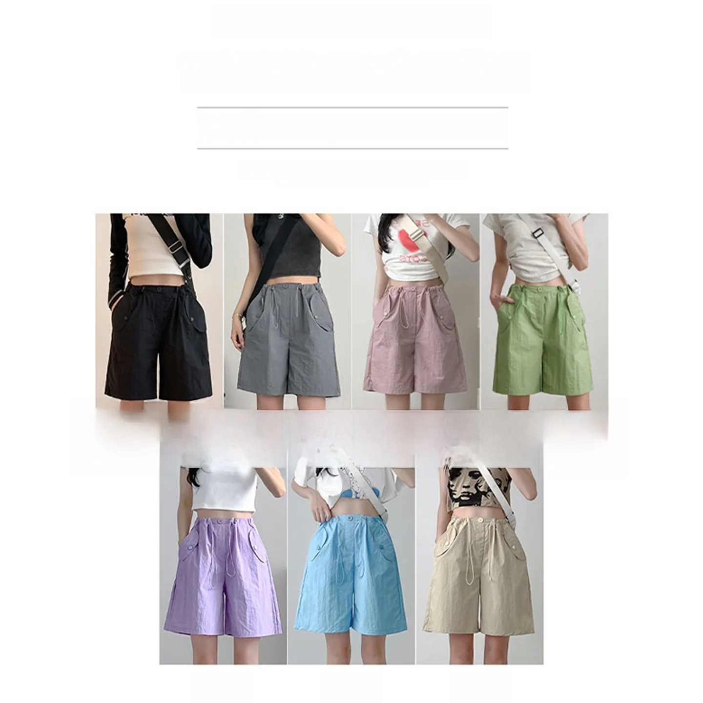 Pink Workwear Shorts Women's Summer Thin Large Size Flattering Loose American Wide Leg Sports Five-Quarter Mid-Pants