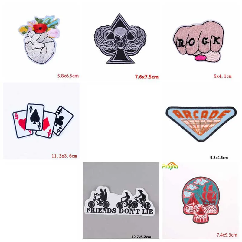 Prajna 10PCS Wholesale Skull Patch Iron-On Patches For Clothing Stripes Punk Embroidered Patches On Clothes DIY Clothes Stickers