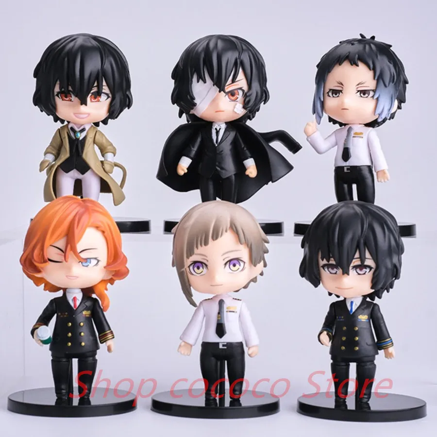 6 Pcs/Set Bungo Stray Dogs Anime Periphery 9cm Figure Q Version Model Toy Atsushi osamu Doppo Rampo Doll Decoration Gifts