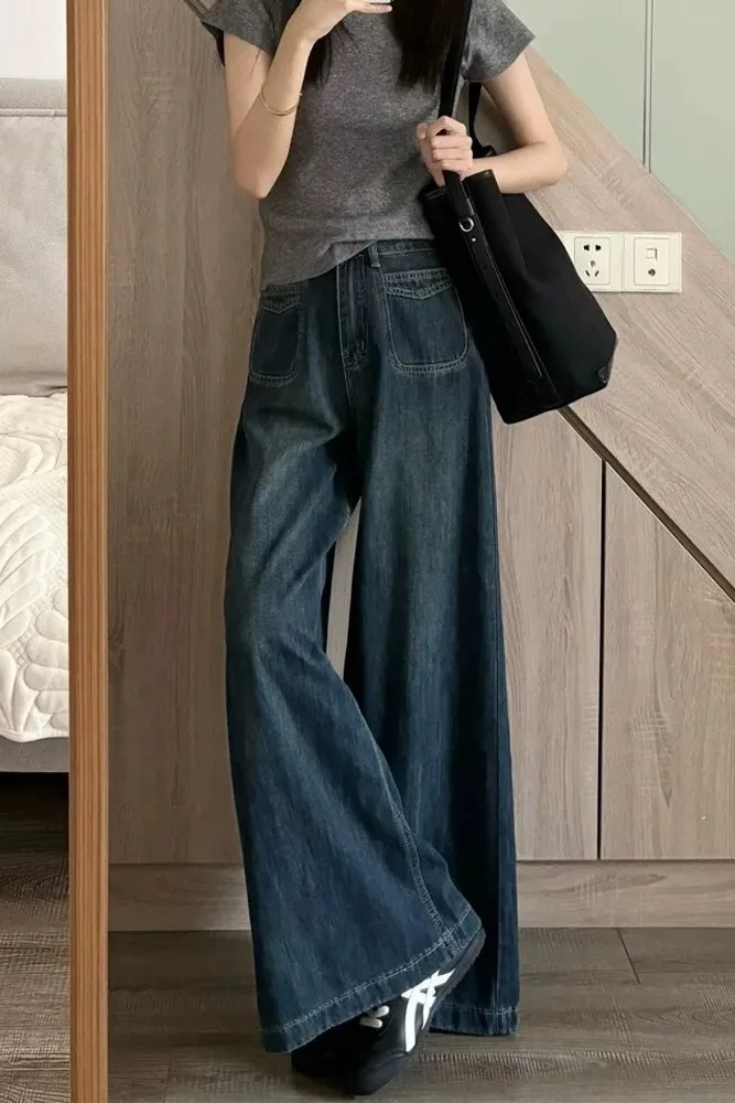 

Wide Leg Pants Girl Womens Spring Bamboo-Cotton Splicing Banded Sportwear Activewear Adjustable Elasticity Cozy Girls Trousers