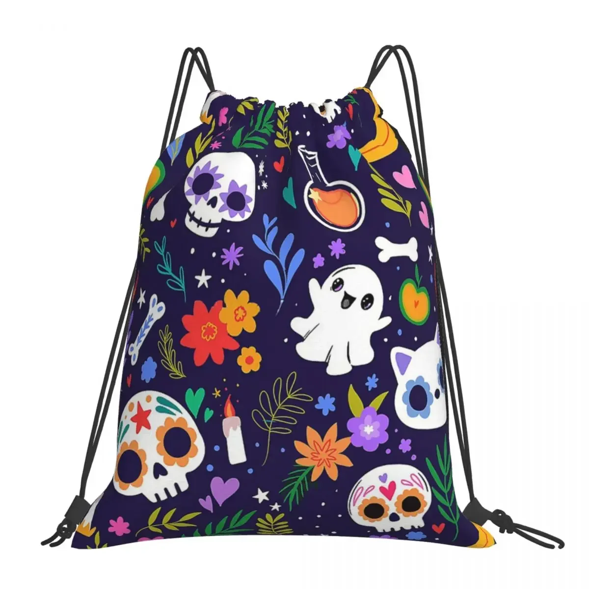 Day Of The Dead Pattern Colorful Backpacks Drawstring Bags Drawstring Bundle Pocket Sundries Bag BookBag For Man Woman School