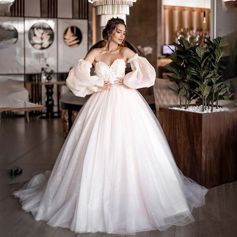 Customized New Ball Gowns Detachable Puff Sleeves Glitter Wedding Dress Appliques Off Shoulder Tulle Boho Bridal Gown - AliExpress Customized New Ball Gowns Detachable Puff Sleeves Glitter Wedding Dress Appliques Off Shoulder Tulle Boho Bridal Gown - AliExpress