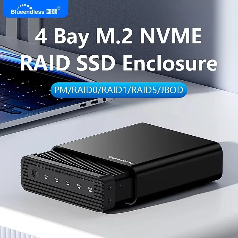 Aluminum M2 4-Bay USB4 External NVME SSD Enclosure M.2 NVME 4 Bay 40Gbps M.2 NVME RAID SSD Enclosure Case with Cooling Fan view 2