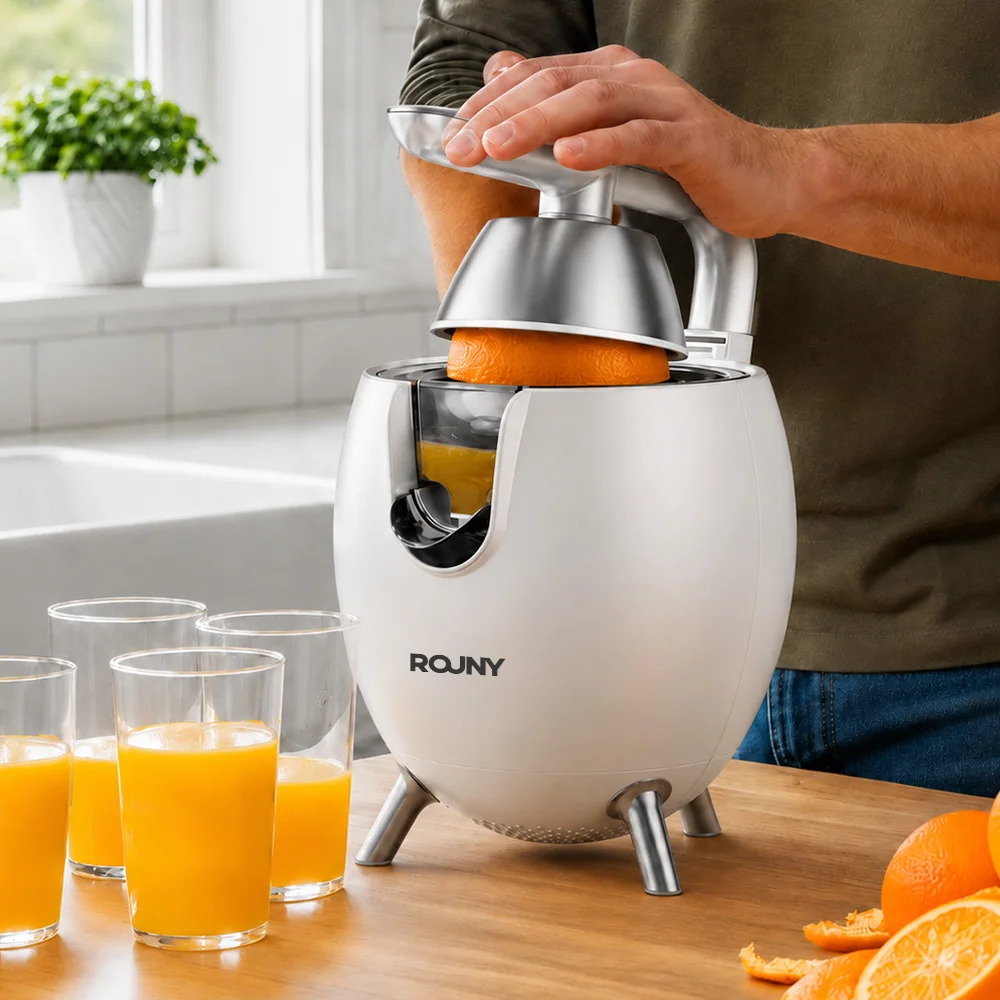 ROUNY Electric Citrus Juicer, Orange and Lemon Press with Stainless Steel Spout, BPA-Free Parts and Easy-Clean Design