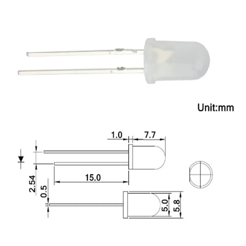 new 100pcs 5mm Blue Diffused Through Hole Round Light Emitting Diode 20ma Led Lamp F5 Wide Angle