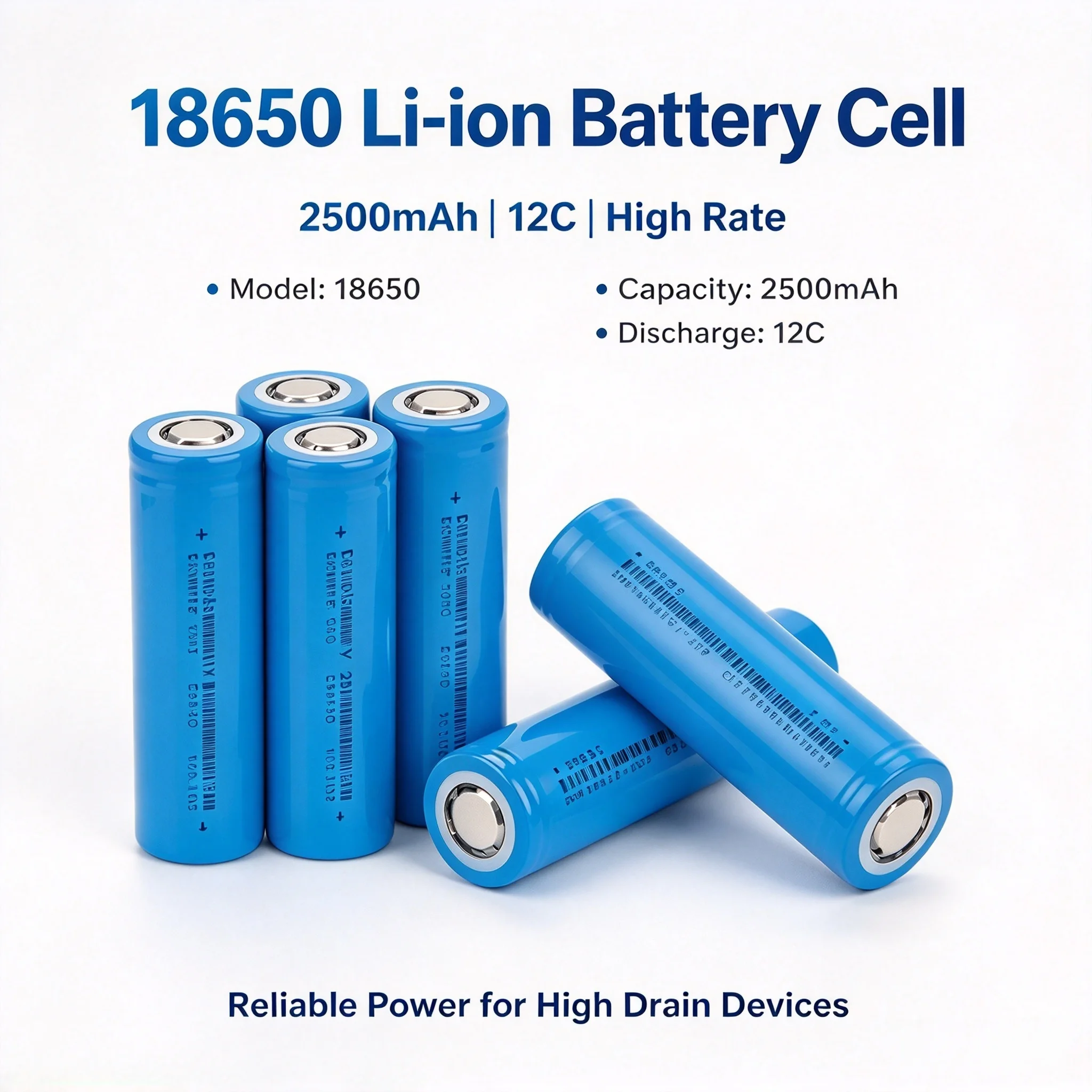 INR18650-25P Type 2500mAh 3.7V 20A 30A High Drain 18650 Unprotected Flat Top Li-Ion Cell For Power Tool Flashlight RC Model DIY