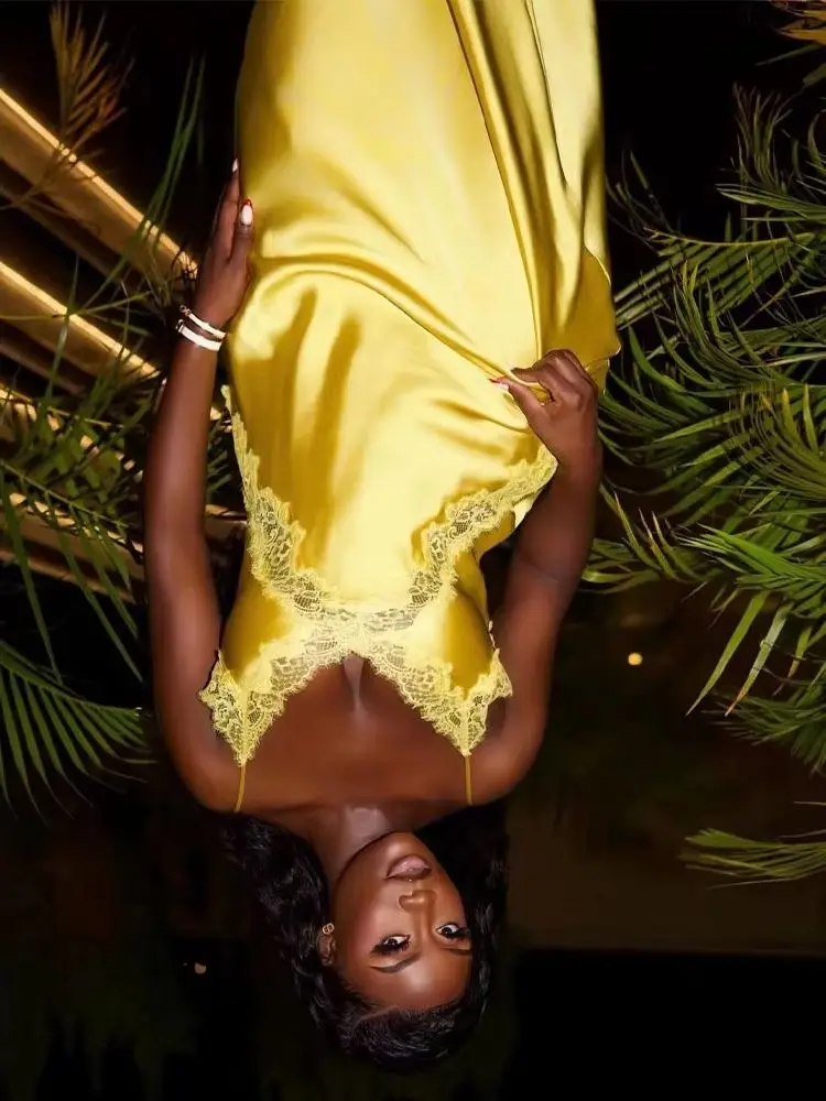 HH 2026 Summer Woman Solid Zipper Lace Splicing Decoration Party Dress Women's Sexy V-Neck Sleeveless Backless Midi Dress