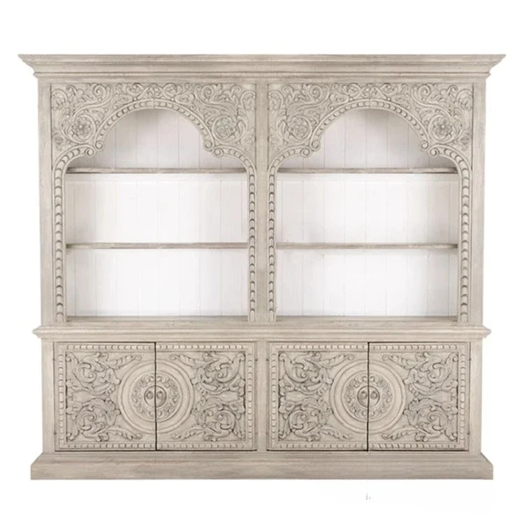 Solid wood bookcase villa luxury four-door bookcase antique and old dining side cabinet
