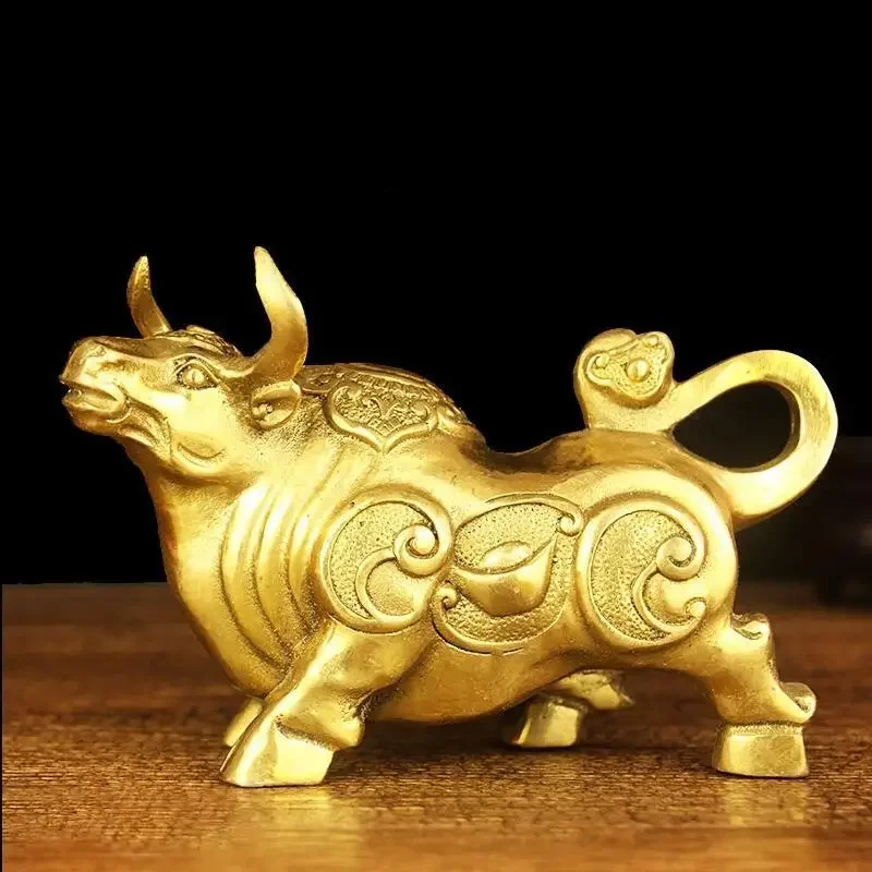 

Feng Shui Pure Copper Cow Ornaments Town House Attract Wealth Ruyi Yuanbao Cow Office Home Decor