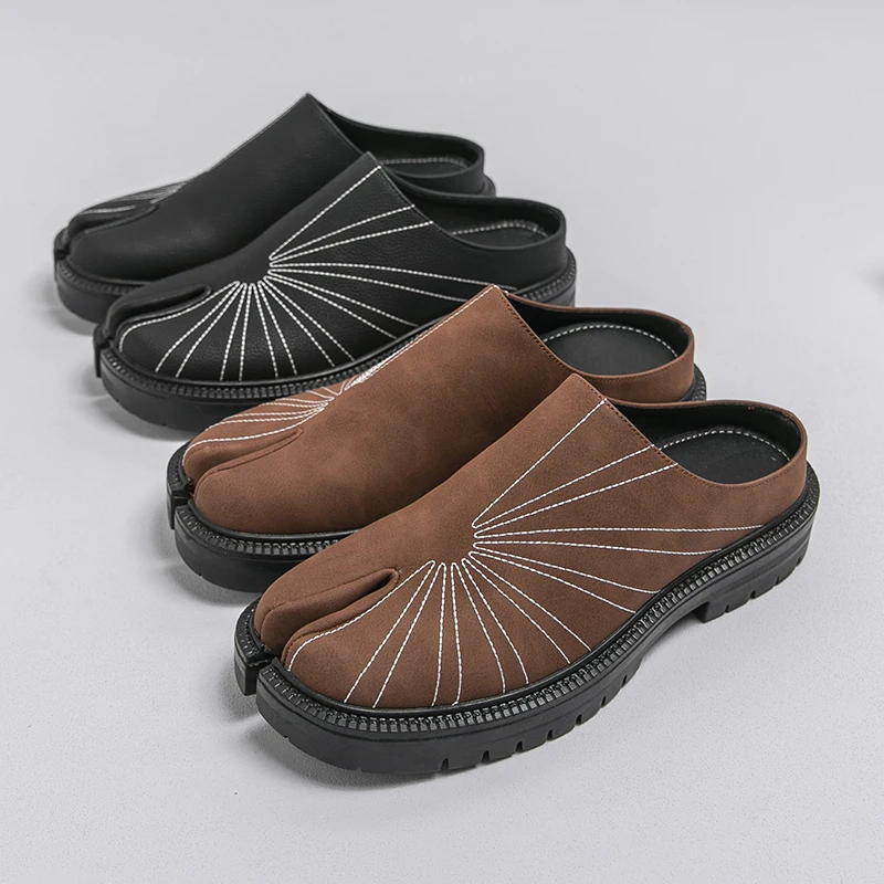 Big Size Mules Man Slip On Flats Platform Half Shoes for Men Open-back Flat Sneakers Backless Casual Shoes Leather Slide Sandals