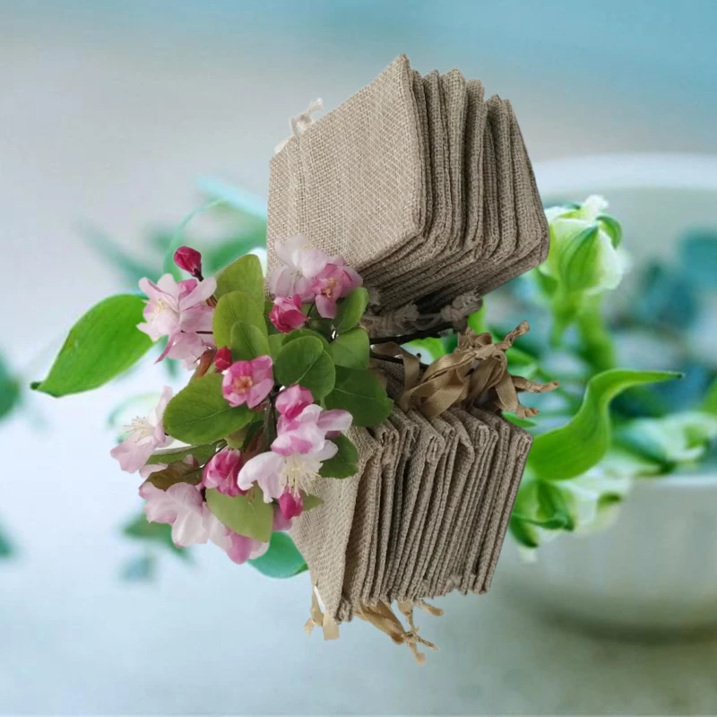 

20pcs Silk Ribbon Cotton Storage Sack Hold Jute Bags Burlap Gift Sachet Pouch Packaging Drawstring Hessian Linen Woman Birthday