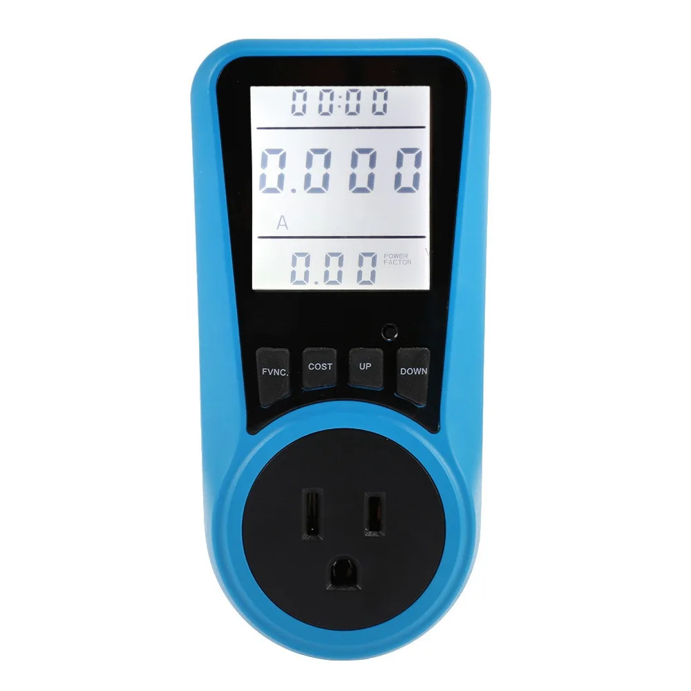US 120V Backlight Power Meter Socket 15A – Electricity Usage Monitor, kWh/Watt/Voltage/Current/Cost Calculator Plug