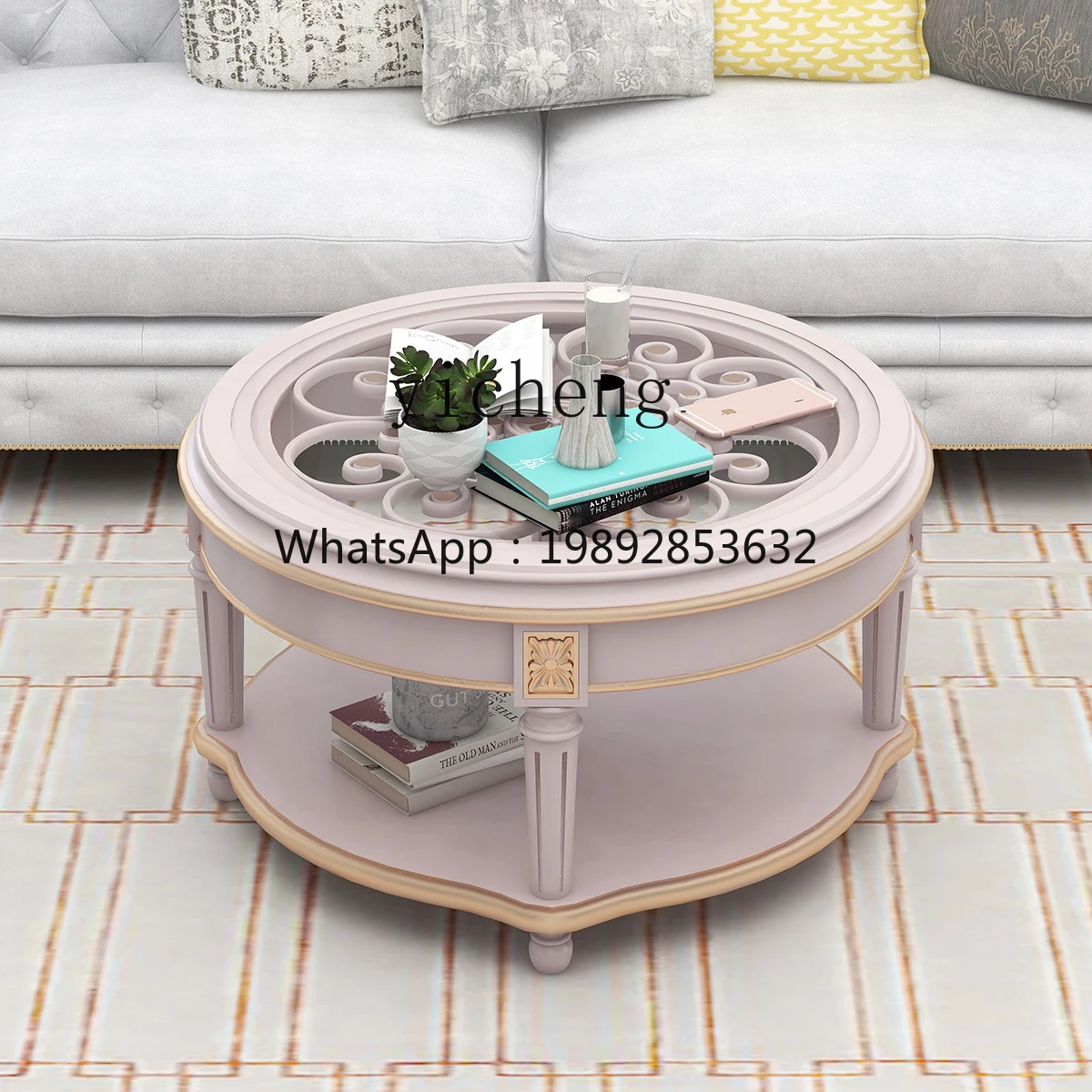 5CJ round coffee  glass countertop low table minimalist small apartment tea table decorative flower table