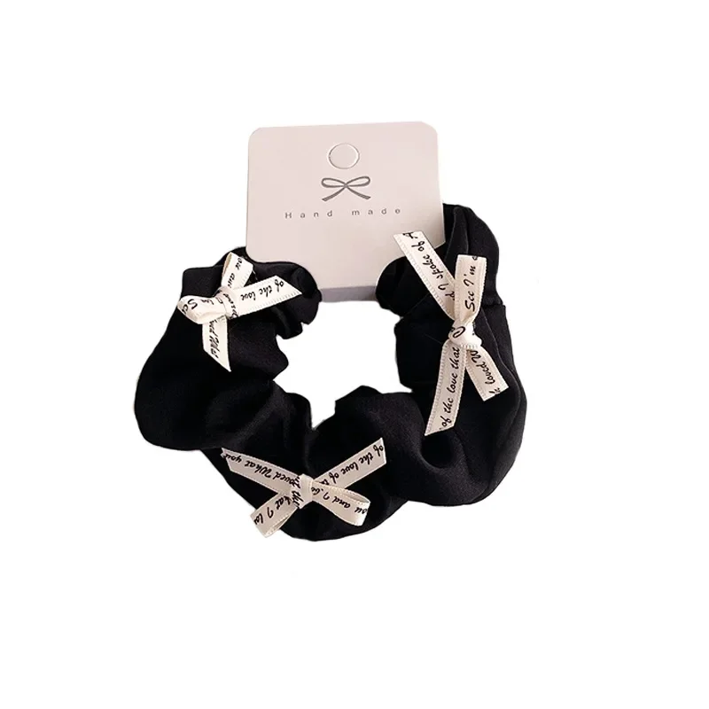 Sweet Korean-style Bow Hair Elegant Black-and-white Department Ruffle Cloth Art Super Fairy Satin Large Intestine Hair Rings