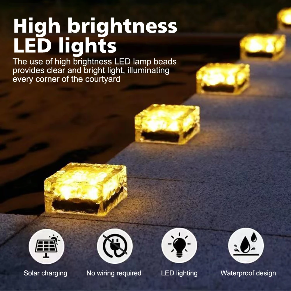 Solar Brick Lights Ice Cube Light Lamp Frosted LED Landscape Light Buried Light for Outdoor Night Lamp Garden Pathway Decoration