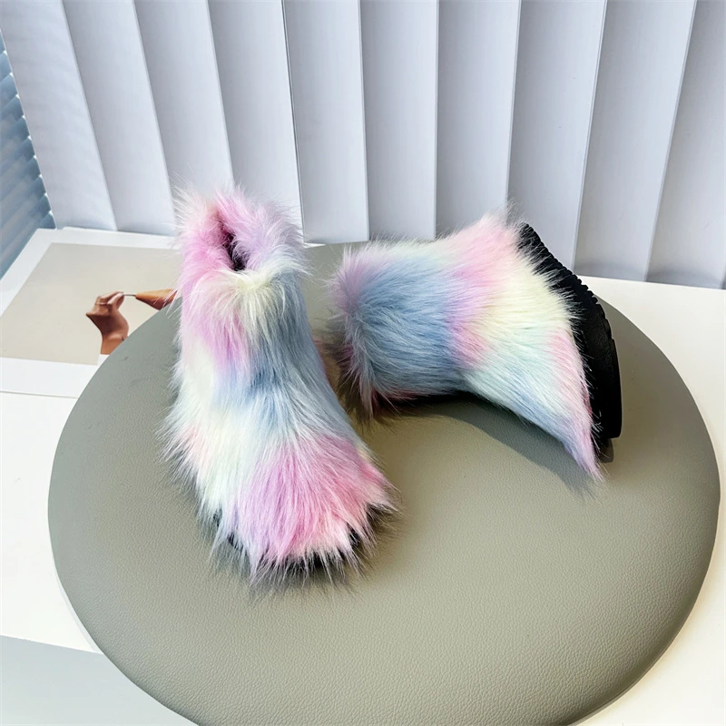 

Winter Children Outdoor Cotton Boots 2025 New Girls Warm Plush Boots Mixed Color Trend Kids Fashion Princess Furry Ankle Boots