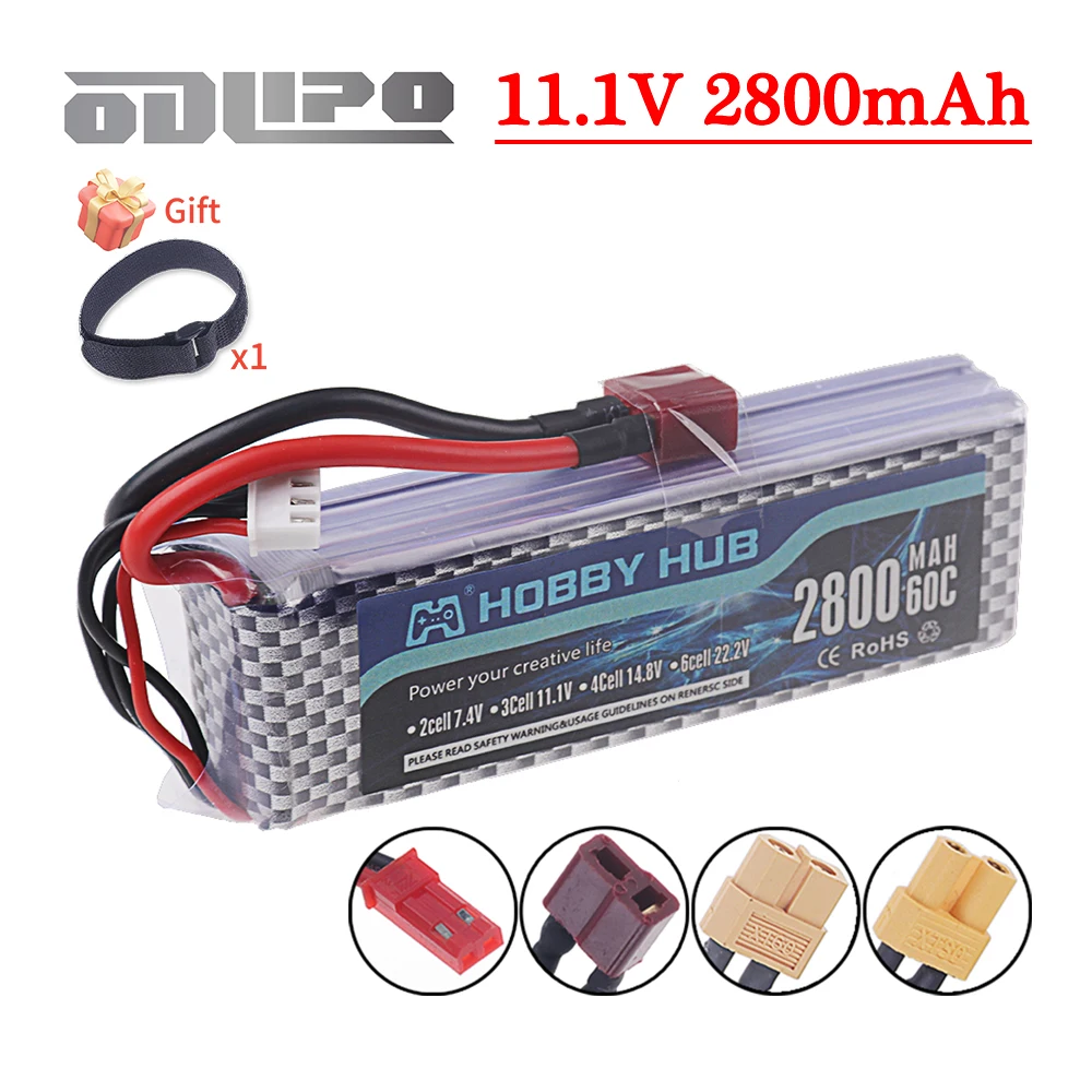 11.1V 2800mAh 60C Lipo Battery for RC Car Airplane Boat Drone Quadcopter Battery Spare Parts 3s 11.1V Battery with T/XT60 plug