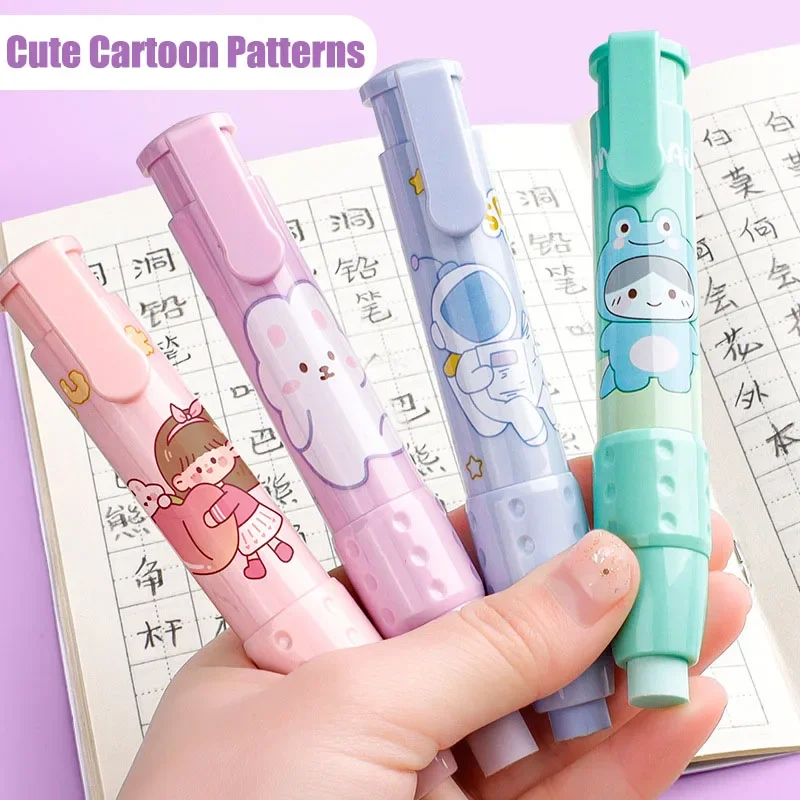 Pen Type Eraser Set Replaceable Core, Cute Cartoon Pencil Erasers for Kids, Retractable Eraser Pencil Rubber Soft Refill Core