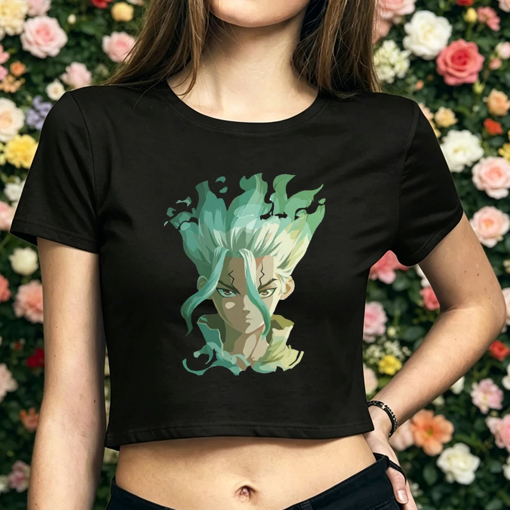 Dr Stone cropped top shoujo jojifuku summer japan party baddie t shirt anime cheap meme