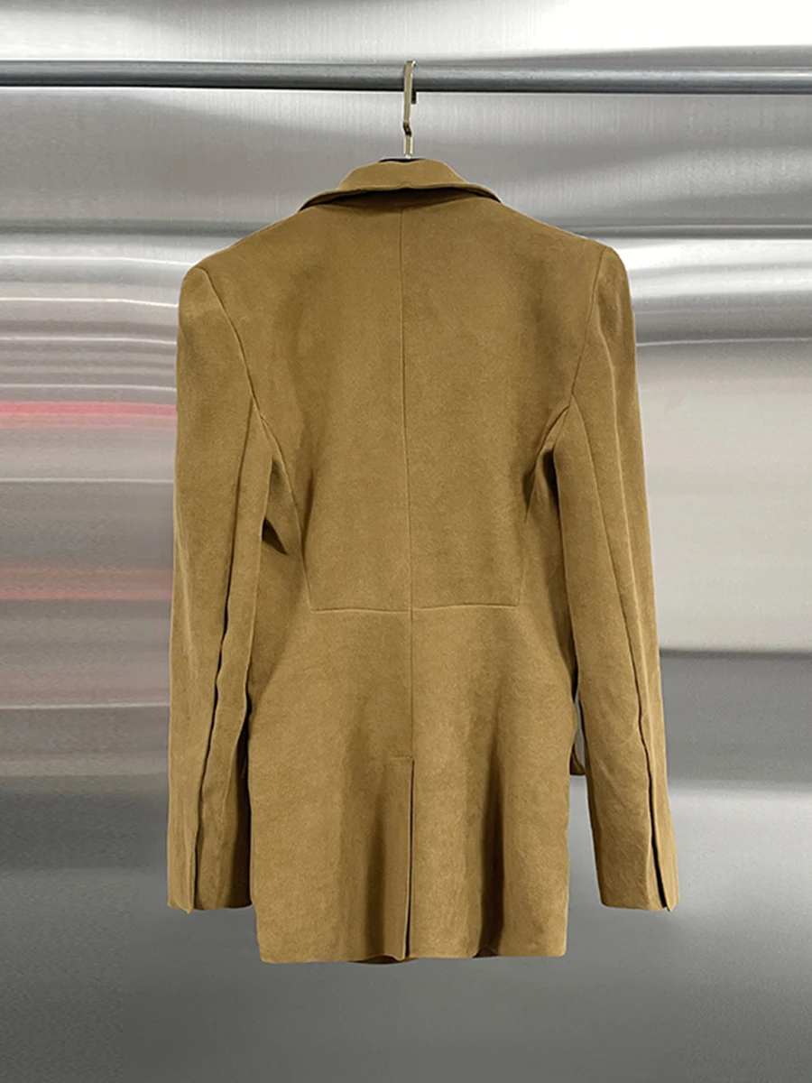 GALCAUR Solid Spliced Pocket Chic Jacket Female Lapel Long Sleeve Loose Vintage Commute Women's Jackets Fashion Autumn Style New