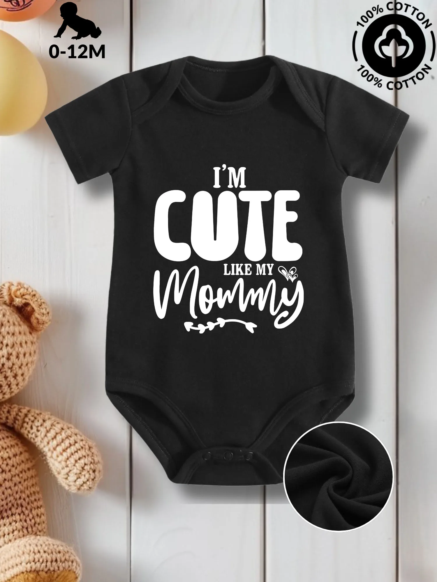 Traje de Bebé Unisex para Gatear, Estilo Mamá, Algodón Puro para el Cuidado de la Piel, Mono para Todas las Temporadas, Body Negro 190GSM