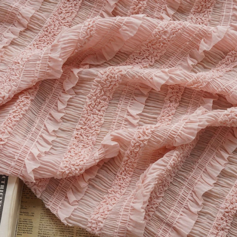 قماش شيفون جميل، قماش دانتيل مكشكش مرن بخطوط لامعة لفستان الزفاف، التنانير، البلوز، أزياء الرقص